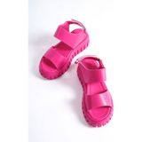 Mubiano 735-PMB Kalın Tırtık Tabanlı Pembe Gladyatör Platform Sandalet - 39