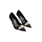 mubiano Aveline Kadın Siyah Nubuk Gold Aksesuarlı Sivri Burun Yüksek İnce Topuklu Ayakkabı Stiletto (9.5CM), 36