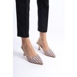 Mubiano -BS Kadın Arkası Açık Sivri Burun Kumaş Detay Bej/Siyah Stiletto & Topuklu Ayakkabı MBLNR704