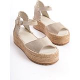 Mubiano Collection Hakiki Deri Collection Kadın Süet Platform Espadril Bej -MCRGN290-BJ