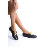 Mubiano Collection Kadın Gold Toka Detaylı Hakiki Deri Babet Siyah - Mcrgn8037 - S