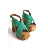 Mubiano Collection Kadın Süet Takunya Sandalet Yeşil - MCGVN1502 - Y - 36