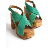 Mubiano Collection Kadın Süet Takunya Sandalet Yeşil - MCGVN1502 - Y - 37