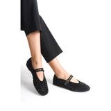 Mubiano Collection Siyah Hakiki Deri Süet Taşlı Kadın Babet - MCRGN8032 - S - 38