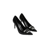 mubiano Corine Kadın Siyah Metal Aksesuarlı Sivri Burun Yüksek İnce Topuklu Ayakkabı Stiletto (9 CM), 40
