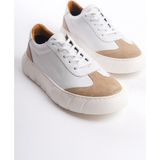 Mubiano Hakiki Deri Erkek Spor Ayakkabı & Sneaker Nude/Beyaz -MBKRY506-NB - Ten - Beyaz