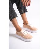 Mubiano Hakiki Deri MB6304-PR Kadın Kalın Taban Pudra Rugan Sneaker & Spor Ayakkabı - Pudra - Rugan