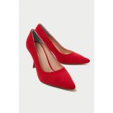 Mubiano Hakiki Deri MB970-KR Kadın İnce 9 cm Topuklu Kırmızı Süet Stiletto & Topuklu Ayakkabı - 36