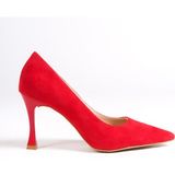 Mubiano Hakiki Deri MB970-KR Kadın İnce 9 cm Topuklu Kırmızı Süet Stiletto & Topuklu Ayakkabı - 38