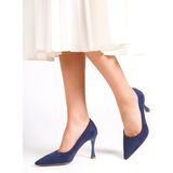 Mubiano Hakiki Deri MB970-LCV Kadın İnce 9 cm Topuklu Lacivert Süet Stiletto & Topuklu Ayakkabı - 35