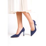 Mubiano Hakiki Deri MB970-LCV Kadın İnce 9 cm Topuklu Lacivert Süet Stiletto & Topuklu Ayakkabı