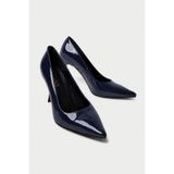 Mubiano Hakiki Deri MB972-LCV Kadın İnce 9 cm Topuklu Rugan Lacivert Stiletto & Topuklu Ayakkabı - 35