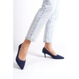 Mubiano Hakiki Deri MBHRNS977-LCV Kadın Süet İnce 6 cm Topuklu Lacivert Stiletto & Topuklu Ayakkabı