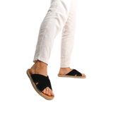 Mubiano Hakiki Deri Summer Erkek Süet Çapraz Bantlı Jüt Taban Siyah Espadril Terlik -MSSR5959-S, 41