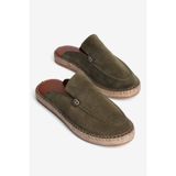 Mubiano Hakiki Deri Summer Erkek Süet Önü Kapalı Jüt Taban Haki Espadril Terlik -MSSR3416-HK, Haki, 41