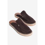Mubiano Hakiki Deri Summer Erkek Süet Önü Kapalı Jüt Taban Kahverengi Espadril Terlik -MSSR3416-KH, Kahverengi, 44