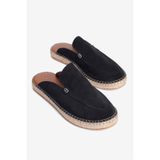 Mubiano Hakiki Deri Summer Erkek Süet Önü Kapalı Jüt Taban Siyah Espadril Terlik -MSSR3416-S, 40