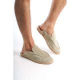 Mubiano Hakiki Deri Summer Erkek Süet Önü Kapalı Jüt Taban Yeşil Espadril Terlik -MSSR3416-Y, 40