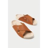 Mubiano Hakiki Deri Summer Kadın Çapraz Bantlı Taba Terlik -MSSR56-TB, 38