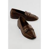 Mubiano Kadın Loafer Gold Tokalı Günlük Ayakkabı Elio Kahverengi, 38