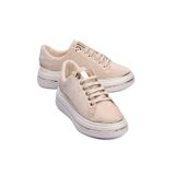 Mubiano Kadın Sneaker Kadife Desenli Gold Detaylı Kalın Tabanlı Spor Ayakkabı Lilium Bej, 36