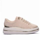 Mubiano Kadın Sneaker Kadife Desenli Gold Detaylı Kalın Tabanlı Spor Ayakkabı Lilium Bej