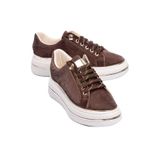 Mubiano Kadın Sneaker Kadife Desenli Gold Detaylı Kalın Tabanlı Spor Ayakkabı Lilium Kahverengi, 37