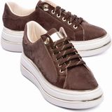 Mubiano Kadın Sneaker Kadife Desenli Gold Detaylı Kalın Tabanlı Spor Ayakkabı Lilium Kahverengi