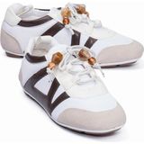 Mubiano Kadın Sneaker Kahverengi Detaylı Lastik Bağcıklı Günlük Spor Ayakkabı Zinya Beyaz - Beyaz - Kahverengi
