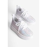 Mubiano Kadın Sneaker Taş Detaylı Kalın Tabanlı Diamond Beyaz, 40