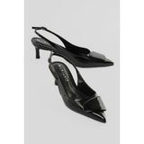 Mubiano Kadın Stiletto Sivri Burun Tokalı Arkası Açık Topuklu Ayakkabı Vira Siyah - 37