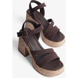 Mubiano Kadın Süet Platform Topuklu Sandalet Bilekten Bantlı Kahverengi 8.5 cm Topuklu