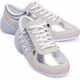 Mubiano Kadın Süet Sneaker Gümüş Metalik Detaylı Günlük Spor Ayakkabı Telora Bej Gümüş