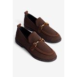 Mubiano Kadın Triko Loafer Babet Gold Detaylı Ares Kahverengi, 40