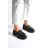 Mubiano MB1180-S Kalın Taban Siyah Kadın Tokalı Kolej Loafer - 40