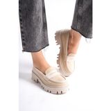 Mubiano MB1190-BJ Kalın Taban Lüx Süet Bej Kadın Kolej Loafer - 40