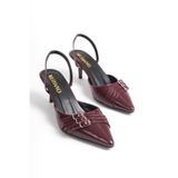 Mubiano MBHRN720-BRD Kadın Arkası Açık Sivri Burun Rugan Bordo Stiletto & Topuklu Ayakkabı - 37