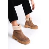Mubiano Mbıbr205-n Kadın Nude Süet Yakası Kürklü Kalın Thermo Taban Kısa Bot & Bootie, Nude, 36