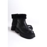 Mubiano MBIBR206-S Kadın Siyah Yakası Kürklü Kalın Thermo Taban Kısa Bot & Bootie - 37