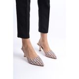 Mubiano MBLNR704-BS Kadın Arkası Açık Sivri Burun Kumaş Detay Bej/Siyah Stiletto & Topuklu Ayakkabı, 39