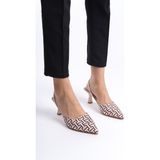 Mubiano MBLNR704-BS Kadın Arkası Açık Sivri Burun Kumaş Detay Bej/siyah Stiletto & Topuklu Ayakkabı - Bej - Siyah