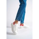 Mubiano MBMKQ200-BK Kadın Kalın Taban Beyaz/Kırmızı Sneaker & Spor Ayakkabı, 36