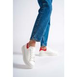 Mubiano MBMKQ200-BK Kadın Kalın Taban Beyaz/kırmızı Sneaker & Spor Ayakkabı - Beyaz - Kırmızı