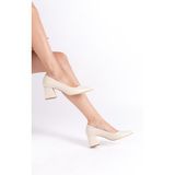 Mubiano MBZFR600-BJ Kadın Blok Topuklu 6 cm Sivri Burun Bej Stiletto & Topuklu Ayakkabı - 36