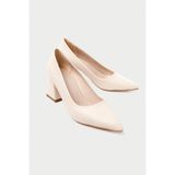 Mubiano MBZFR600-BJ Kadın Blok Topuklu 6 cm Sivri Burun Bej Stiletto & Topuklu Ayakkabı - 40