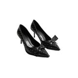 mubiano Mirabel Kadın Siyah Metal Aksesuarlı Fiyonklu Sivri Burun İnce Topuklu Ayakkabı Stiletto (7 CM), 38
