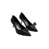 mubiano Mirabel Kadın Siyah Metal Aksesuarlı Fiyonklu Sivri Burun İnce Topuklu Ayakkabı Stiletto (7 CM), 39