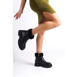 Mubiano -S Kadın Siyah Yakası Kürklü Kalın Thermo Taban Kısa Bot & Bootie MBIBR206