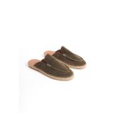 Mubiano Summer Erkek Hakiki Deri Süet Önü Kapalı Jüt Taban Haki Espadril Terlik -mssr3416-hk, Haki, 40