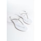 Mubiano Summer Kadın Jelly Mat Beyaz Taş Detay Düz Sandalet-mstb7070-b, Beyaz, 39